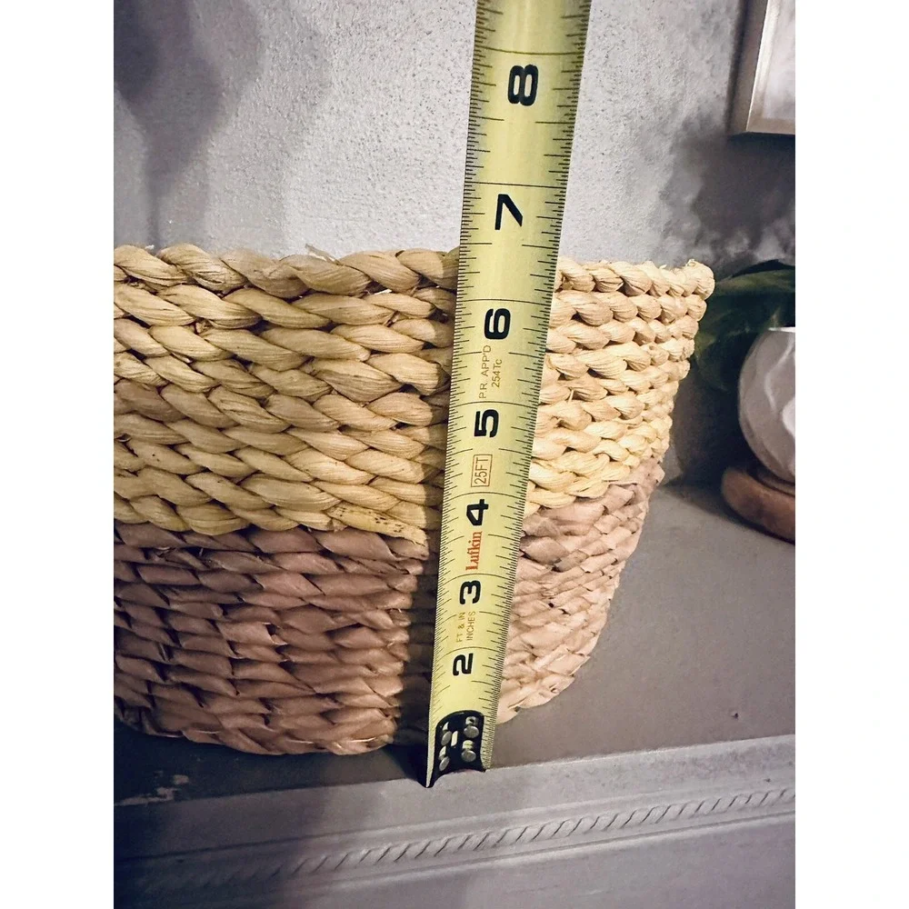 Two Tone Woven Seagrass Basket Round Braided Storage Boho Home Decor 12 Inch‎